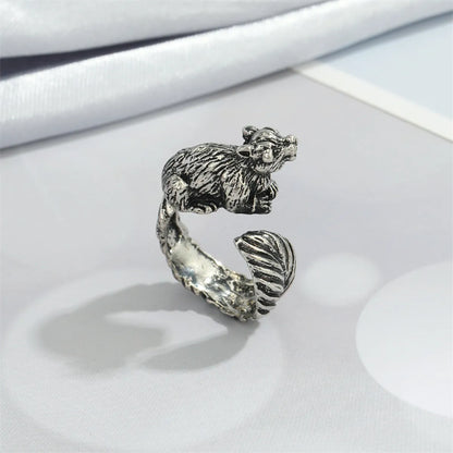 Retro Punk Butterfly Hedgehog Owl Frog Ring Female Ancient Silver Animal Open Ring