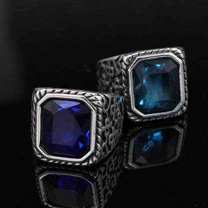 Retro Punk Color Block 304 Stainless Steel Polishing Inlay Gem Men'S Wide Band Rings