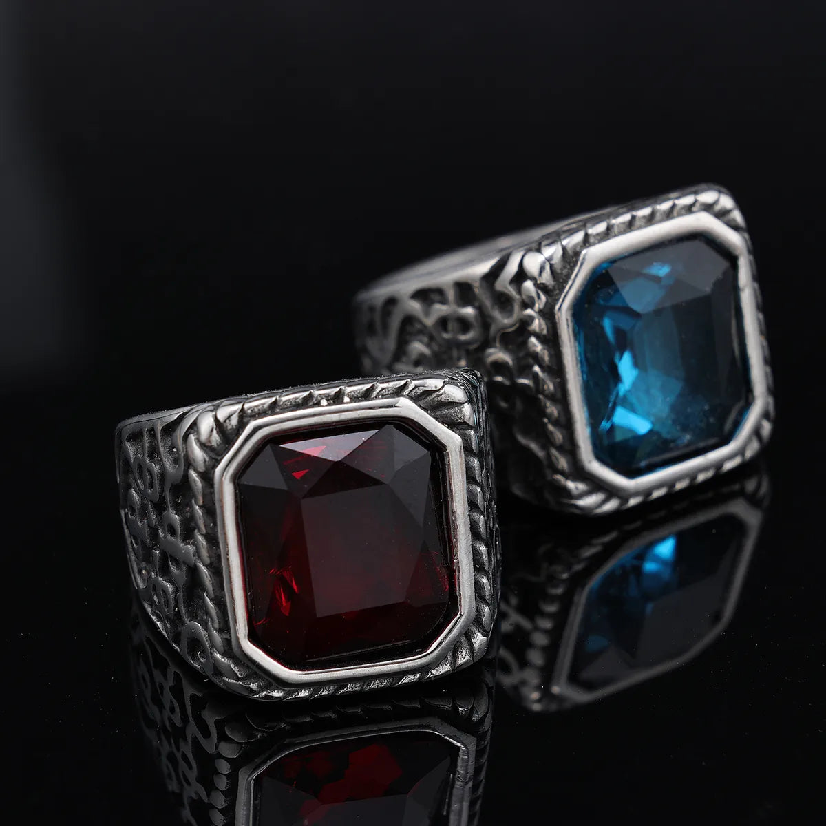 Retro Punk Color Block 304 Stainless Steel Polishing Inlay Gem Men'S Wide Band Rings