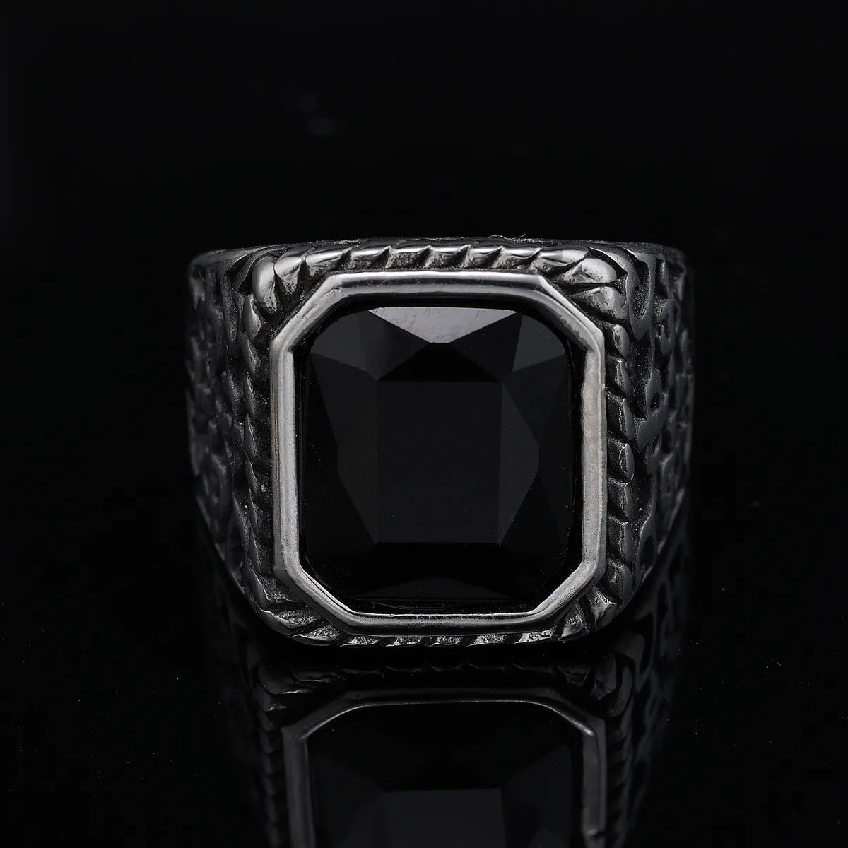 Retro Punk Color Block 304 Stainless Steel Polishing Inlay Gem Men'S Wide Band Rings