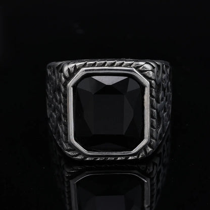 Retro Punk Color Block 304 Stainless Steel Polishing Inlay Gem Men'S Wide Band Rings