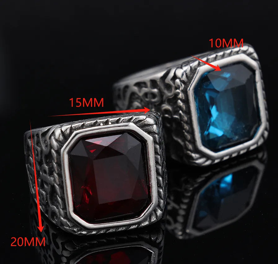 Retro Punk Color Block 304 Stainless Steel Polishing Inlay Gem Men'S Wide Band Rings