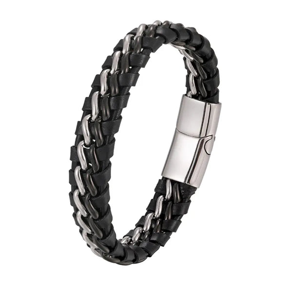 Retro Punk Color Block Titanium Steel Braid Bracelets
