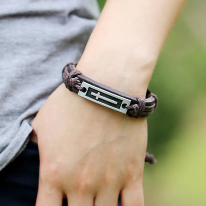 Retro Punk Cross Alloy Rope Drawstring Men'S Bracelets