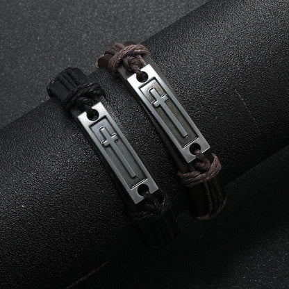 Retro Punk Cross Alloy Rope Drawstring Men'S Bracelets