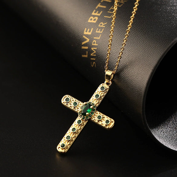Retro Punk Cross Copper Geometric Pendant Necklace With Electroplating O Subchain For Unisex