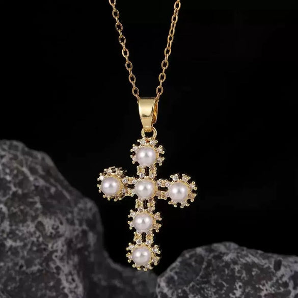 Retro Punk Cross Copper Geometric Pendant Necklace With Electroplating O Subchain For Unisex