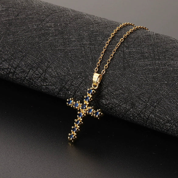 Retro Punk Cross Copper Geometric Pendant Necklace With Electroplating O Subchain For Unisex