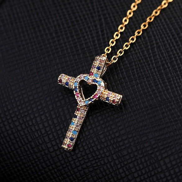 Retro Punk Cross Copper Geometric Pendant Necklace With Electroplating O Subchain For Unisex