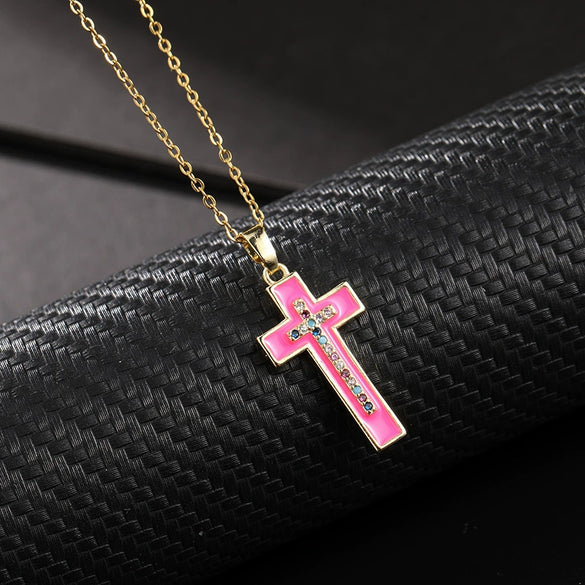 Retro Punk Cross Copper Geometric Pendant Necklace With Electroplating O Subchain For Unisex