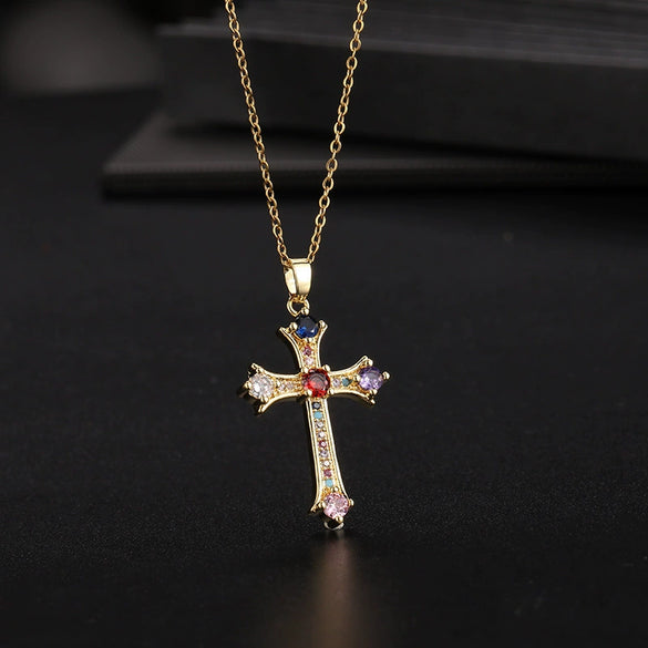 Retro Punk Cross Copper Geometric Pendant Necklace With Electroplating O Subchain For Unisex