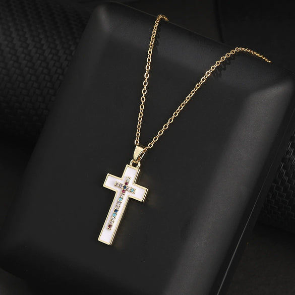 Retro Punk Cross Copper Geometric Pendant Necklace With Electroplating O Subchain For Unisex