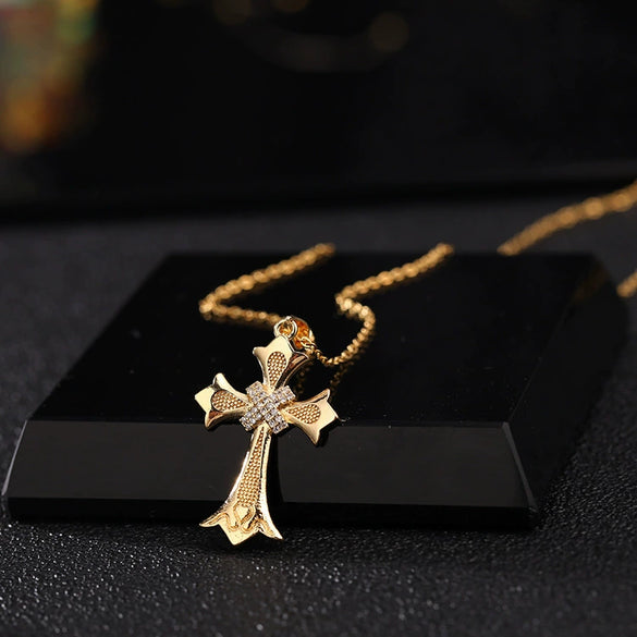 Retro Punk Cross Copper Geometric Pendant Necklace With Electroplating O Subchain For Unisex
