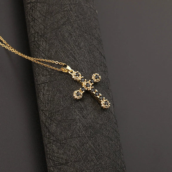 Retro Punk Cross Copper Geometric Pendant Necklace With Electroplating O Subchain For Unisex