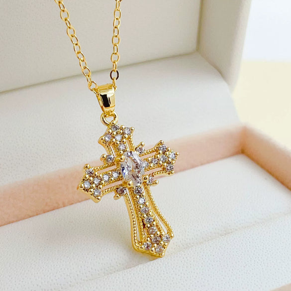 Retro Punk Cross Copper Geometric Pendant Necklace With Electroplating O Subchain For Unisex