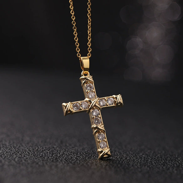 Retro Punk Cross Copper Geometric Pendant Necklace With Electroplating O Subchain For Unisex