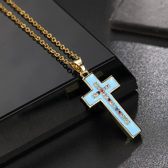 Retro Punk Cross Copper Geometric Pendant Necklace With Electroplating O Subchain For Unisex