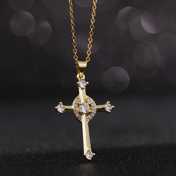 Retro Punk Cross Copper Geometric Pendant Necklace With Electroplating O Subchain For Unisex