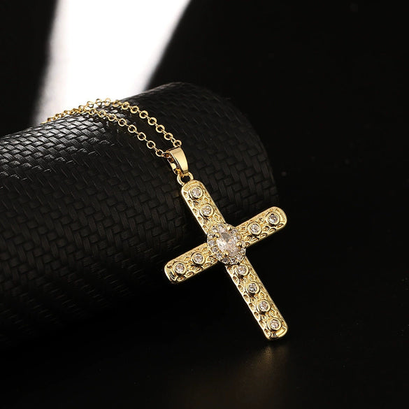 Retro Punk Cross Copper Geometric Pendant Necklace With Electroplating O Subchain For Unisex