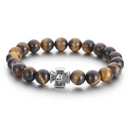 Retro Punk Cross Skull Stainless Steel Agate Tiger Eye Beaded Unisex Bracelets