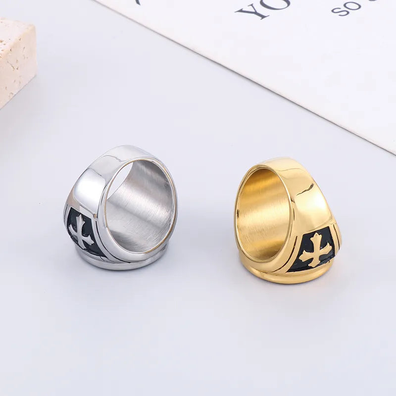 Retro Punk Cross Stainless Steel Plating 18K Gold Plated Unisex Rings