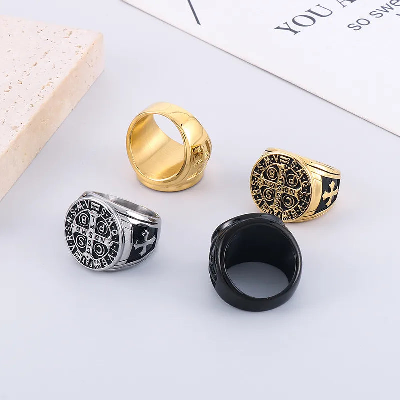 Retro Punk Cross Stainless Steel Plating 18K Gold Plated Unisex Rings