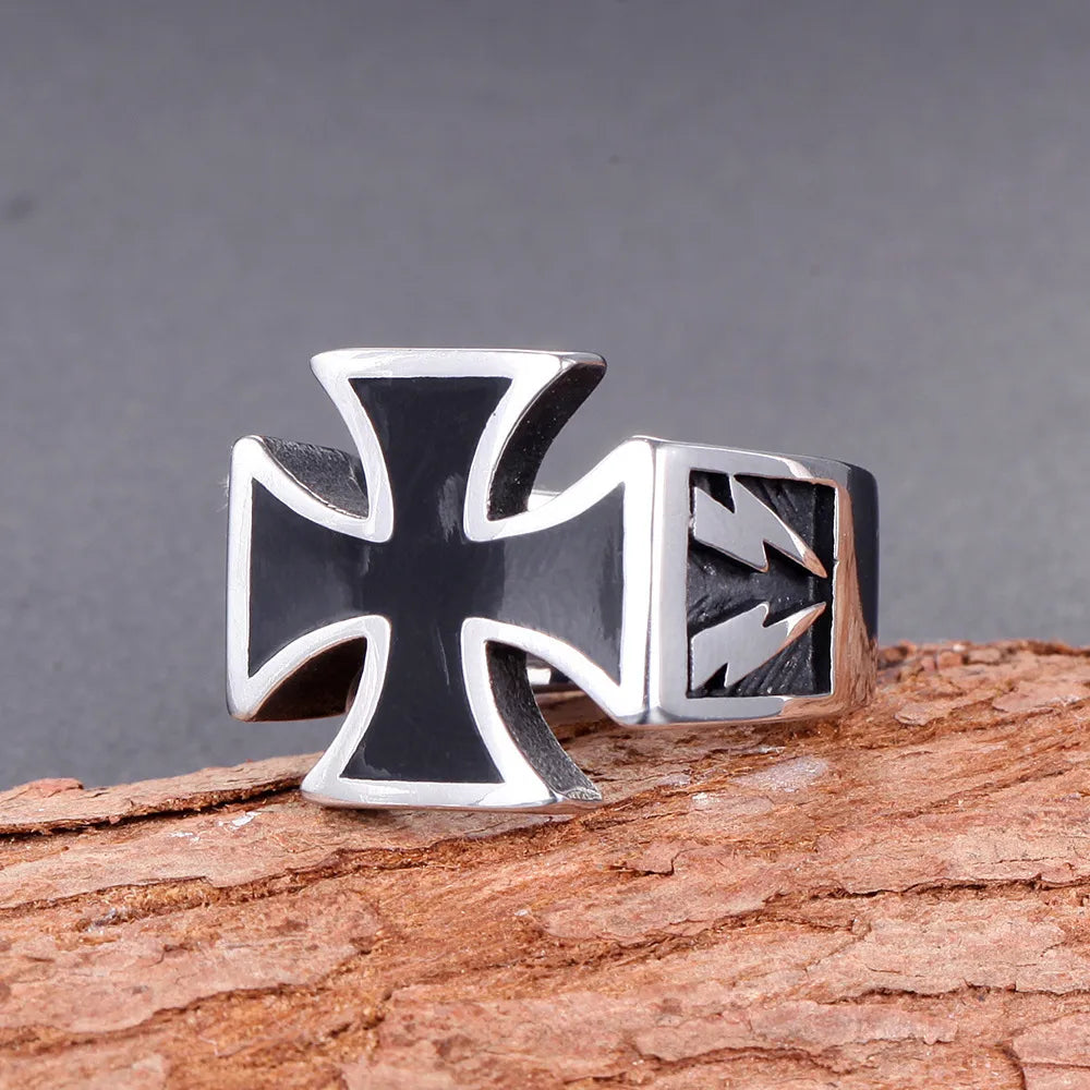 Retro Punk Cross Titanium Steel Polishing Men'S Wide Band Rings