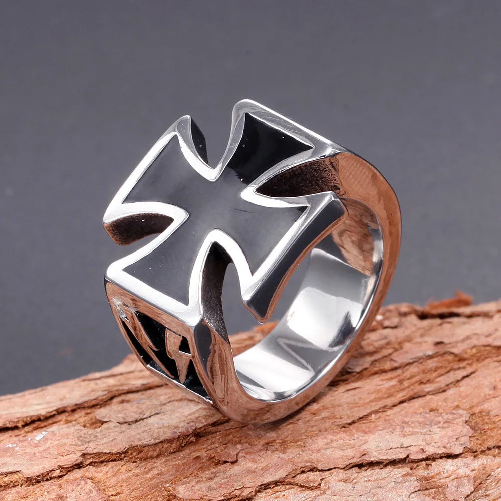 Retro Punk Cross Titanium Steel Polishing Men'S Wide Band Rings