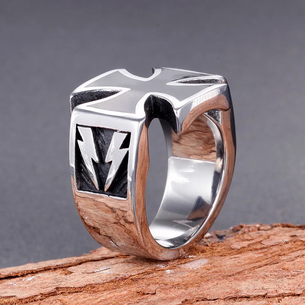 Retro Punk Cross Titanium Steel Polishing Men'S Wide Band Rings