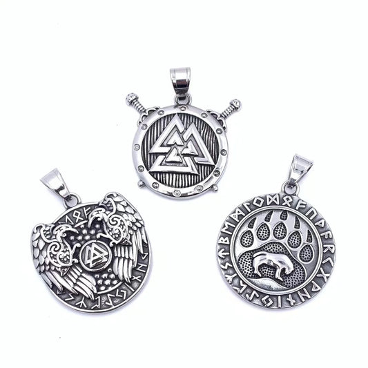 Retro Punk Crow Wolf Symbol 304 Stainless Steel Inlay Zircon Men'S Charms Pendant Necklace