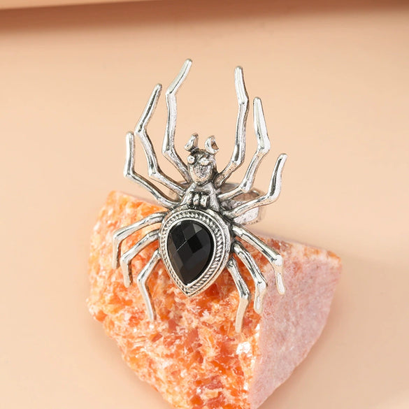 Retro Punk Dark Style Adjustable Alloy Spider Ring For Women With Electroplated Geometric Simple Design