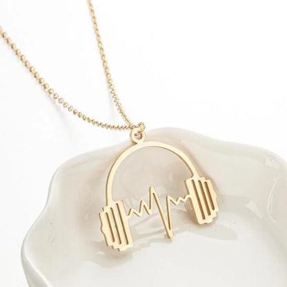 Retro Punk Electrocardiogram Headset 201 Stainless Steel Plating Hollow Out 18K Gold Plated Women'S Pendant Necklace