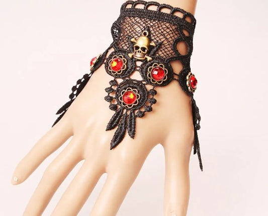 Retro Punk Flower Skull Alloy Resin Lace Wholesale Bracelets