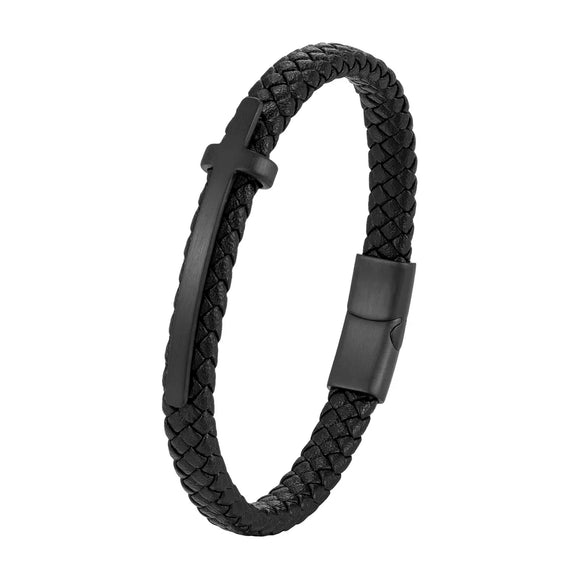 Retro Punk Geometric 316L Stainless Steel  Leather Men'S Wristband Men Cord & Leather Bracelets