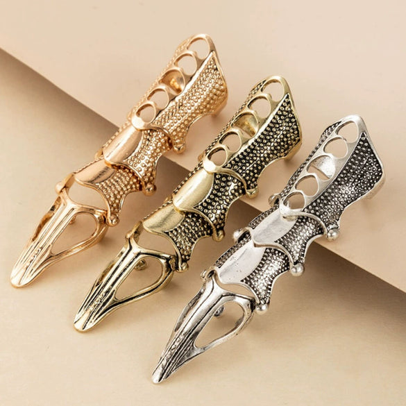 Retro Punk Geometric Alloy Long Joint Ring With Pointed Four Section Design Electroplated Unisex Fashion Jewelry