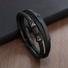 Retro Punk Geometric Pu Leather Alloy Titanium Steel Men'S Bracelets Men Cord & Leather Bracelets