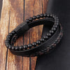 Retro Punk Geometric Pu Leather Natural Stone Beaded Knitting Men'S Bracelets