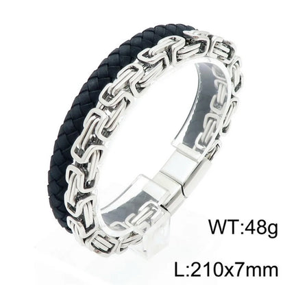 Retro Punk Geometric Pu Leather Titanium Steel Braid Chain Men'S Bangle