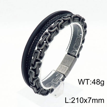 Retro Punk Geometric Pu Leather Titanium Steel Braid Chain Men'S Bangle