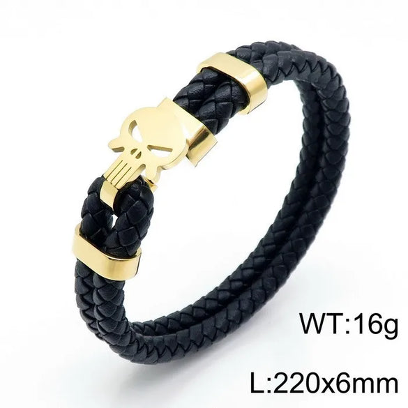 Retro Punk Geometric Pu Leather Titanium Steel Braid Men'S Bangle