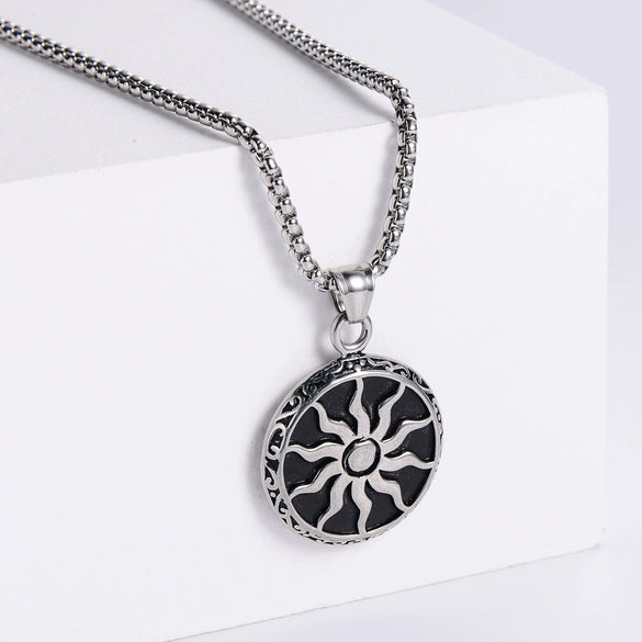 Retro Punk Hip Hop Stainless Steel Sun God Sunflower Doll Pendant Men's Necklace With Electroplating