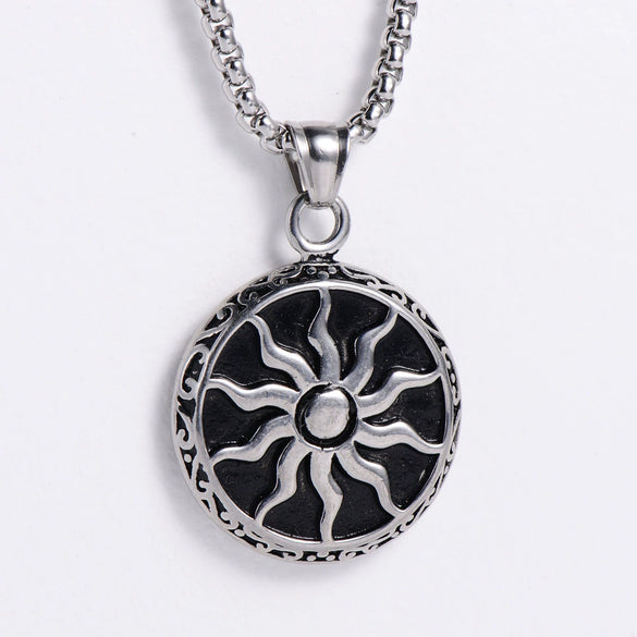 Retro Punk Hip Hop Stainless Steel Sun God Sunflower Doll Pendant Men's Necklace With Electroplating