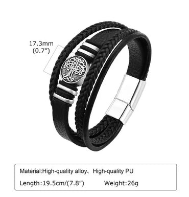 Retro Punk Life Tree Pu Leather Alloy Magnetic Men'S Bangle