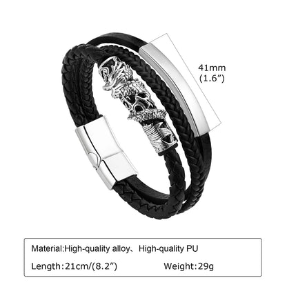 Retro Punk Life Tree Pu Leather Alloy Magnetic Men'S Bangle