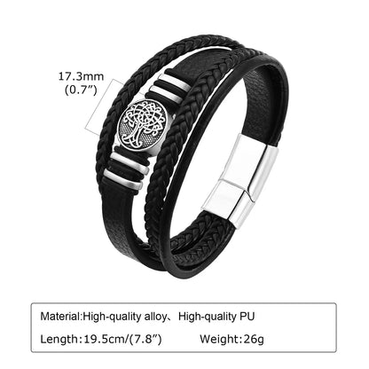 Retro Punk Life Tree Pu Leather Alloy Magnetic Men'S Bangle