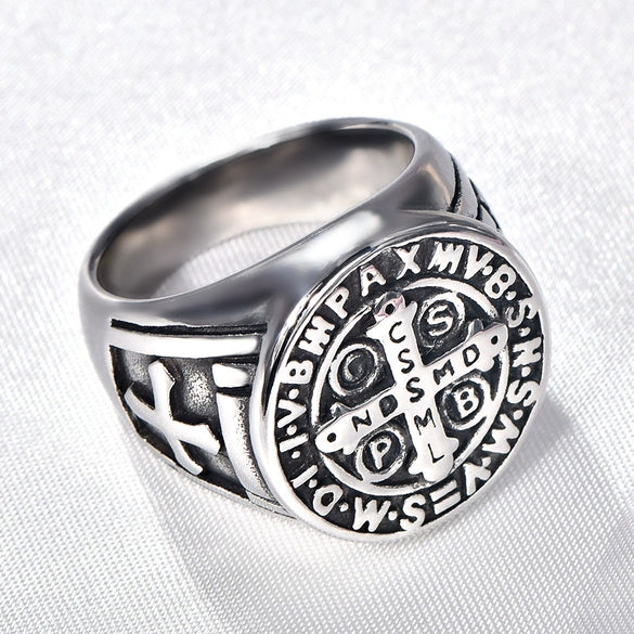 Retro Punk Men's Titanium Steel Cross Ring With Geometric Pattern And Electroplating Treatment