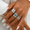 Retro Punk Metal Geometric Hollow Open Diamondencrusted Women's Ring