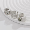 Retro Punk Metal Geometric Hollow Open Diamondencrusted Women's Ring