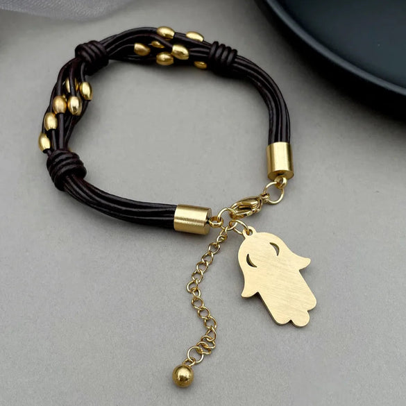 Retro Punk Palm Eye Stainless Steel Enamel Plating Gold Plated Bracelets