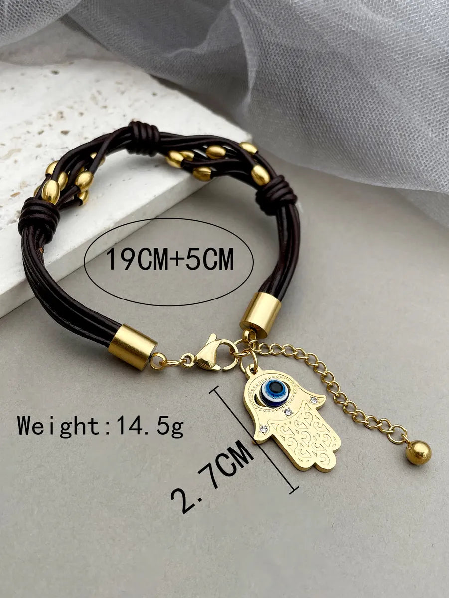 Retro Punk Palm Eye Stainless Steel Enamel Plating Gold Plated Bracelets